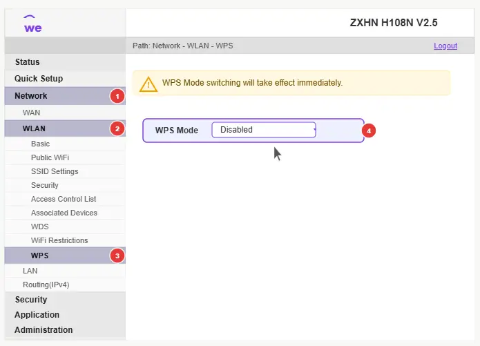 WPS mode Disabled