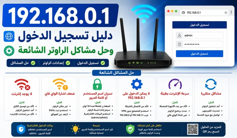 192.168.0.1 دليل تسجيل الدخول وحل مشاكل الراوتر الشائعة 2026